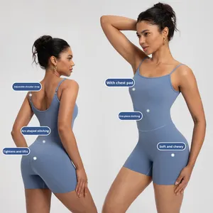 <span class=keywords><strong>Tuta</strong></span> Sportiva <span class=keywords><strong>Donna</strong></span> NLLIT con Spalline, Effetto Nudo, Imbottiture sul Petto, <span class=keywords><strong>Aderente</strong></span> in Nylon Spandex, Lunghezza Corta, per Fitness e Yoga - Product Image 2