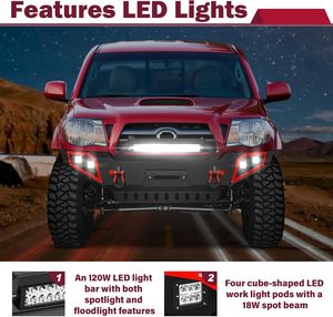 Nhà Máy Giá phía trướ<span class=keywords><strong>c</strong></span> Pickup Truck Bumper Fit 2005-2015 TOYOTA tacoma 2nd Gen đượ<span class=keywords><strong>c</strong></span> trang bị với skid tấm, 4x18 Wát đèn LED - Product Image 3