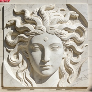 Sculpture en relief de Méduse en marbre blanc sculpté à la main YOUFINE, art mythologique, décoration pour l'espace extérieur du jardin - Product Image 6