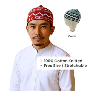 Bonnet Kufi en tricot géométrique avec drapage, style ethnique, pour homme, idéal pour les événements religieux et la prière en voyage, confortable à porter longue durée - Product Image 1