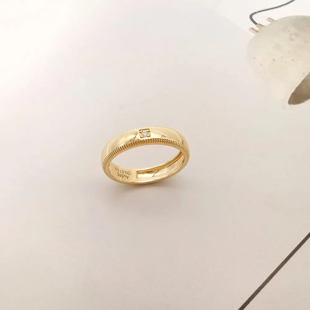 Anel de ouro amarelo de 14k, joias com pedras naturais de diamante, joias finas sob encomenda, anel de ouro au585, venda em atacado de ouro chinês