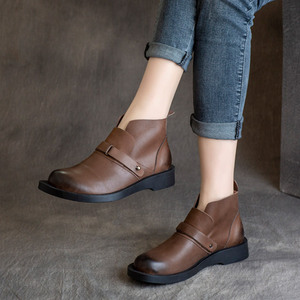 Nouvelles Bottines Martin pour Femme, Style Britannique Rétro, en Cuir de Vachette, à Talon Plat, Montantes, avec Fermeture Élastique - Product Image 1