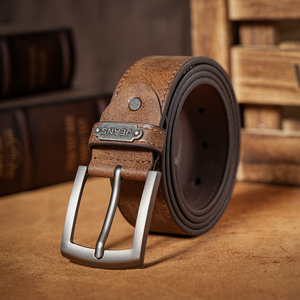 Cintura Vintage in PU Marrone con Fibbia Metallica Retrò per Uomo e <span class=keywords><strong>Donna</strong></span>, Stile Casual Adatto per Uso Quotidiano e Lavoro in Tutte le Stagioni - Product Image 1