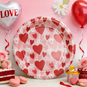 DAMAI Valentine's Day Supplies Wedding Decoration Red Pink Heart Plate <b>Disposable</b> <b>Tableware</b> Paper Cups Napkins - Product Image 2