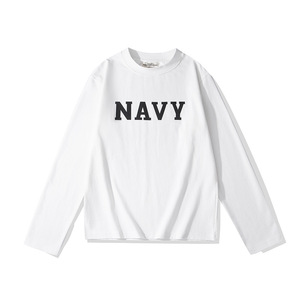 <span class=keywords><strong>T</strong></span>-shirt a maniche lunghe in puro cotone pesante 280g, <span class=keywords><strong>con</strong></span> stampa a lettere NAVY, per uomo, donna e coppia - Product Image 5