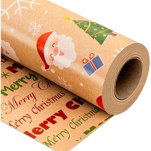 Kraft Christmas <b>Wrapping</b> <b>Paper</b> Roll Reversible Santa Tree Design 46.8 Sq Ft Recyclable Gift Craft <b>Paper</b> - Product Image 1