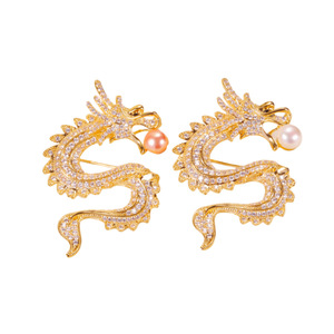 เข็มกลัดชุดสูทผู้ชายลายมังกรจีนประดับเพชรและมุกน้ำจืด สำหรับงานแต่งงาน เข็มกลัดเสื้อแจ็คเก็ต งานประณีต - Product Image 5