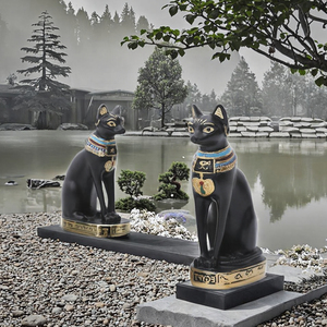 تمثال قطة جالسة على الطراز المصري للديكور المنزلي، مصنوع يدويًا من الراتنج الفني بنمط حيواني، متوفر بالجملة - Product Image 3