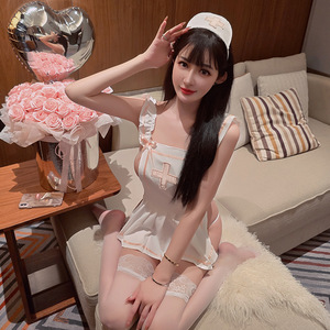 Sexy <span class=keywords><strong>infermiera</strong></span> cameriera di ruolo di Lingerie Costume erotico con guanti di pizzo fiocco dettaglio vestito Fetish per donne Boudoir Cosplay Party - Product Image 3