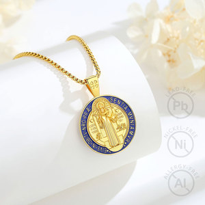 Merryshine <span class=keywords><strong>Collier</strong></span> Pendentif Saint Benoît en Argent Sterling 925, Médaille Religieuse de la Foi, Vente en Gros pour Hommes - Product Image 3