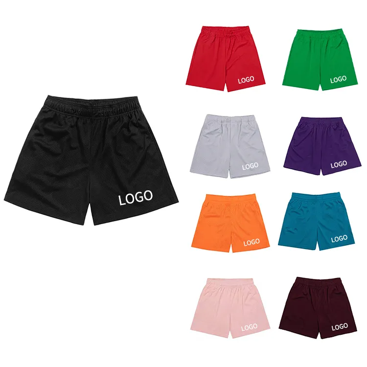 Sommer Polyester schnell trocknend Fitnessstudio Basketball Sport Shorts individuelles Logo einfarbig Herren Netzshorts