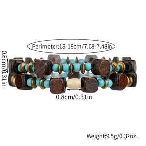 Bracciale Vintage Europeo Americano Fatto a Mano con Perline in Legno Unisex Multistrato Impilabile Set di Bracciali con Perline di Turchese Senza Placcatura Metallica - Product Image 4