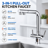 Robinet d'évier de cuisine avec douchette extractible, double poignée, filtre 3-en-1, mitigeur eau chaude et froide, robinet d'eau potable, à poser sur le comptoir