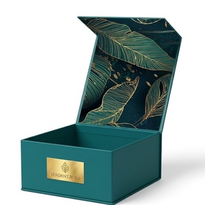 Customized Premium Eco-Friendly Richful Rigid Cardboard Magnetic Gift <b>Box</b> with Embossing <b>Black</b> Luxury Candles Packaging - Product Image 1