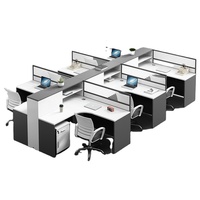 Ensemble de bureaux et chaises de direction en bois automatique de style contemporain, en forme de L, à 4 postes, avec cloisons, pour le personnel financier, usage commercial