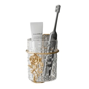 <b>Toothbrush</b> <b>Holder</b> <b>Wall</b> <b>Mounted</b> Suction Cup Transparent With Gold Rose Design For Bathroom - Product Image 3