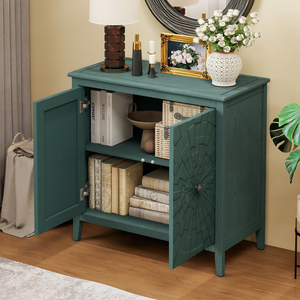 Vintage <b>Sideboard</b> Cabinet Green Finish Carved <b>Legs</b> Hidden Storage Compartments Reinforced - Product Image 6