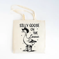 Silly Goose Denim Toile Sac Fourre-Tout Rétro Style Occidental Mignon Polyvalent pour Un Usage Quotidien Cadeau Shopping École-pour Enseignants Amis