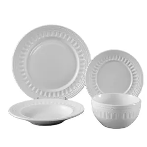 Manufacturer Custom Ceramic Tableware Kitchen Plates Ware White Embossed Porcelain Dinner Set