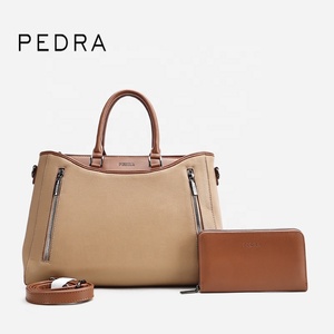 PEDRA OEM ODM Custom Color Women Large Tote Bag <strong>Mustard</strong> Two Tone PU Dual Zipper Top Handle Shoulder <strong>Handbag</strong> for Retailer Stores - Product Image 3