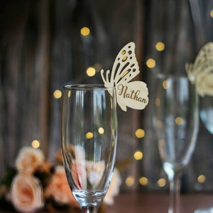 Etiquetas de nombre para copas de vino con diseño de mariposa acrílica, color miel y dulce, 4,5x6,1 cm, dorado, plateado, oro rosa, rosa, morado, decoración para fiestas de boda - Product Image 2