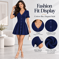 Grosir Kustom Logo OEM ODM Wanita Manis Seksi V Neck Ruffle Trim Lengan Pendek Rajutan Cardigan Dress Slim Fit A-Line Mini Kasual