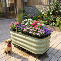 Jardinière sur roulettes auto-arrosante TOPSTAR, grande taille, pour extérieur, en métal galvanisé, bac à jardin surélevé, design classique, pots de fleurs