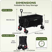 Chariot pliable robuste, capacité de charge de 330 lb, poignée télescopique, roues tout-terrain avec frein, cadre en acier, chariot utilitaire pliable