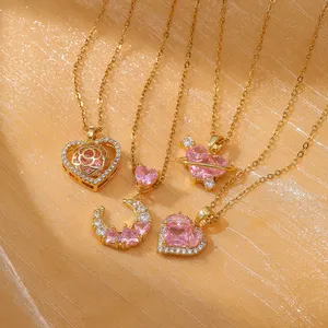 Koreanische Luxuskopf-Pink-Herz-Anhänger-Halsband niedlich süß pfirsich-Kragenkette Choker modeschmuck