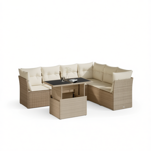 Ensemble de canapés de jardin en rotin beige 6 places, structure en acier, mobilier d'extérieur, design contemporain, résistant aux intempéries - Product Image 1