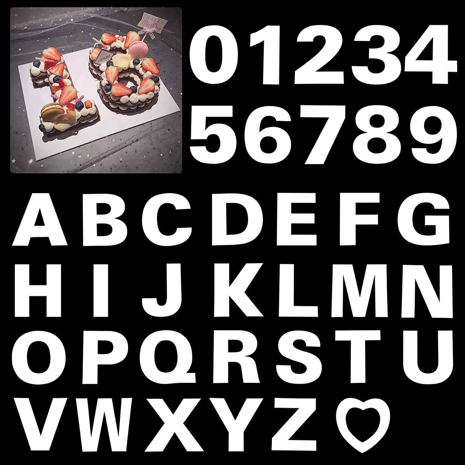 37pcs 8 zoll Alphabet Cake Stencils Letter Stencil A-Z 0-9 Number Cake Templates mit eine Heart Mold Cake Decorating Stencils