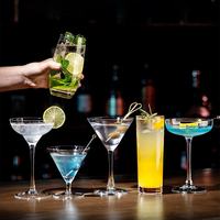 Gelas Koktail Kristal Bening Tiup Manual dengan Logo Kustom, Gelas Martini Coupe Highball untuk Bar, Restoran, Hotel, Pesta, Grosir