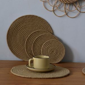 Eco-friendly Woven Hemp Rope Placemats Coffee Mats Woven Jute Linen <b>Heat</b> Insulation <b>Coasters</b> - Product Image 2