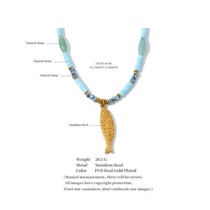 JINYOU 5343 Collar de Moda Otoñal con Cuentas de Piedra Natural Azul, Collar con Colgante en Forma de Pez Chapado en Oro sobre Acero Inoxidable - Product Image 6