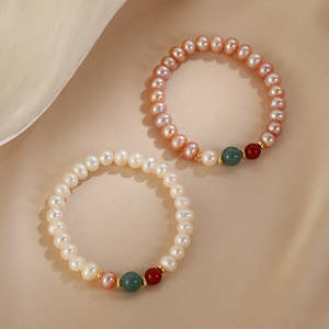 Pulsera de Perlas de Agua Dulce Blancas y Ágata de Diseño Ligero y Lujoso para Mujer, Grado AAA, Forma de Patata, Moderna, 30g - Product Image 4