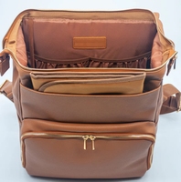 Sac à dos à langer imperméable en cuir végétalien personnalisé avec USB pour bébé, sac de voyage de luxe pour maternité avec matelas à langer en PU