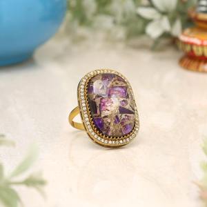 Anillo ajustable de piedra doblada, joyería de declaración de latón Natural fino, anillo de piedra natal para mujer de aniversario de compromiso - Product Image 1