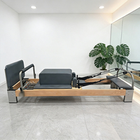 Equipo de Pilates Reformer Resistente, para Flexibilidad y Estiramiento Muscular de Cuerpo Completo, Reformer de Madera de Haya para Gimnasio