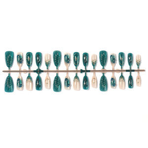 Uñas Acrílicas de Diseño <span class=keywords><strong>Verde</strong></span> Concha, Hechas a Mano, de Lujo, Reutilizables, Venta al Por Mayor - Product Image 4