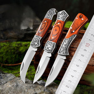Mini Cuchillo Plegable de Bolsillo para Caza, con Mango de Madera y Hoja de Acero Inoxidable, sin Bloqueo, con Patrón en Relieve, para Supervivencia en Campamentos al Aire Libre - Product Image 2