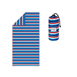 striped microfiber beach towel good Absorbent Sports Towel for Beach with carry bags custom logo