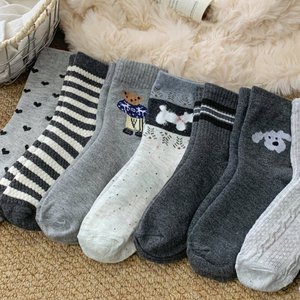 Calcetines de mujer hasta la pantorrilla, cálidos, térmicos, absorbentes del sudor, de poliéster, para invierno, con dibujos de oso, rayas y cuadros, talla juvenil - Product Image 1