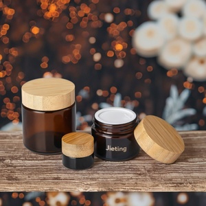 Envase de Vidrio para Crema Cosmética de 5g, 15g, 30g, 50g, 100g, con Logotipo Personalizado, Color Ámbar, para Crema Facial y para Ojos, con Tapa de Bambú - Product Image 1