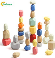 Vente en gros de 36 blocs de roche en bois de pin jeu d'empilage peint Puzzle éducatif jouet artisanat bois artisanat boîtes en bois panneaux muraux