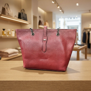 Pochette pliable légère et imperméable en cuir véritable rouge pour femme BS International avec bandoulière amovible et fermeture éclair 3L+ - Product Image 1