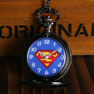 패션 슈퍼맨 포켓 시계 쿨 블랙 블루 다이얼 펜던트 시계 고품질 목걸이 체인 Fob 포켓 시계 슈퍼 선물 - Product Image 5