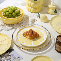 Service de table en céramique en forme de citron, design personnalisé OEM, vaisselle avec tasses, bols et assiettes