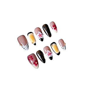 <span class=keywords><strong>Ongles</strong></span> à presser 3D en acrylique de luxe, faits main, motifs floraux, longueur moyenne/courte, vente en gros - Product Image 4