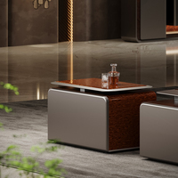 Bureau de direction en bois de placage naturel avec finition cristal, plateau en MDF E1, bureau de conseil avec interrupteur tactile LED