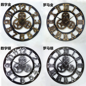 <span class=keywords><strong>Orologio</strong></span> da parete con <span class=keywords><strong>ingranaggi</strong></span> retrò in legno Color nero e oro Vintage di tutte le dimensioni normali - Product Image 6